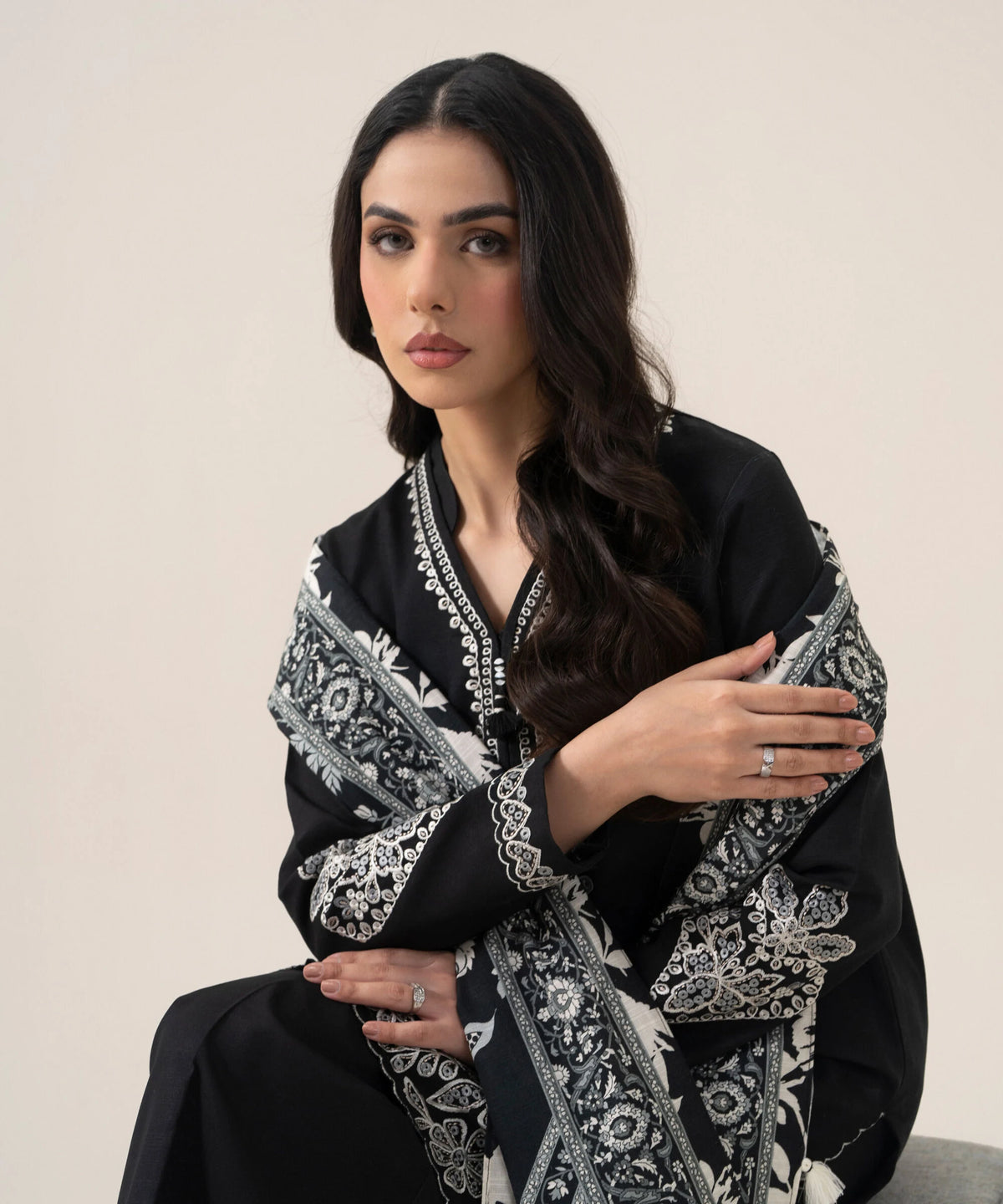 3 Piece - Embroidered Khaddar Suit