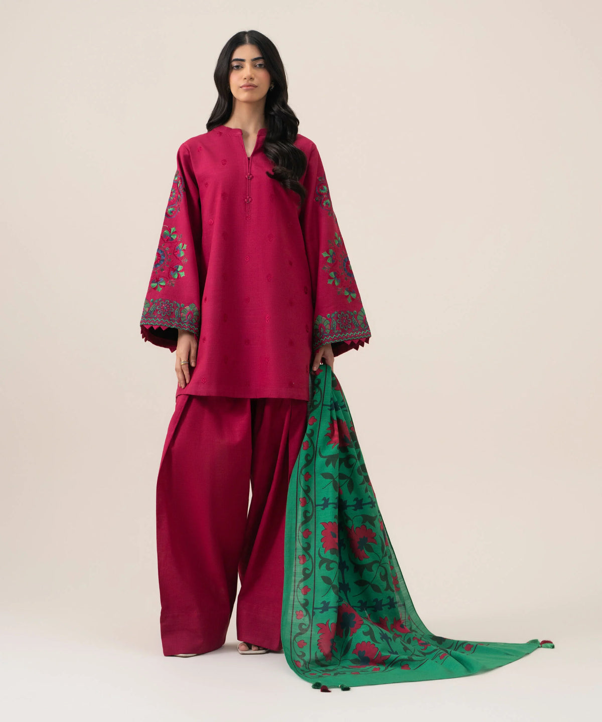 3 Piece - Embroidered Khaddar Suit