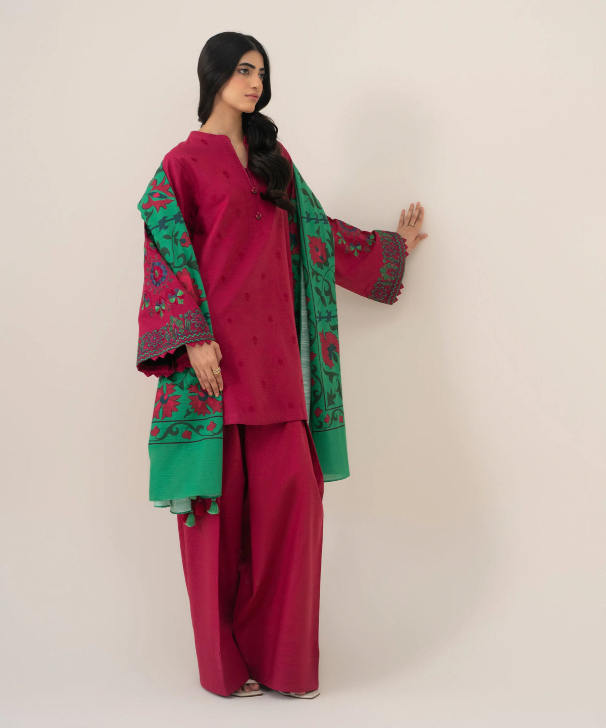 3 Piece - Embroidered Khaddar Suit