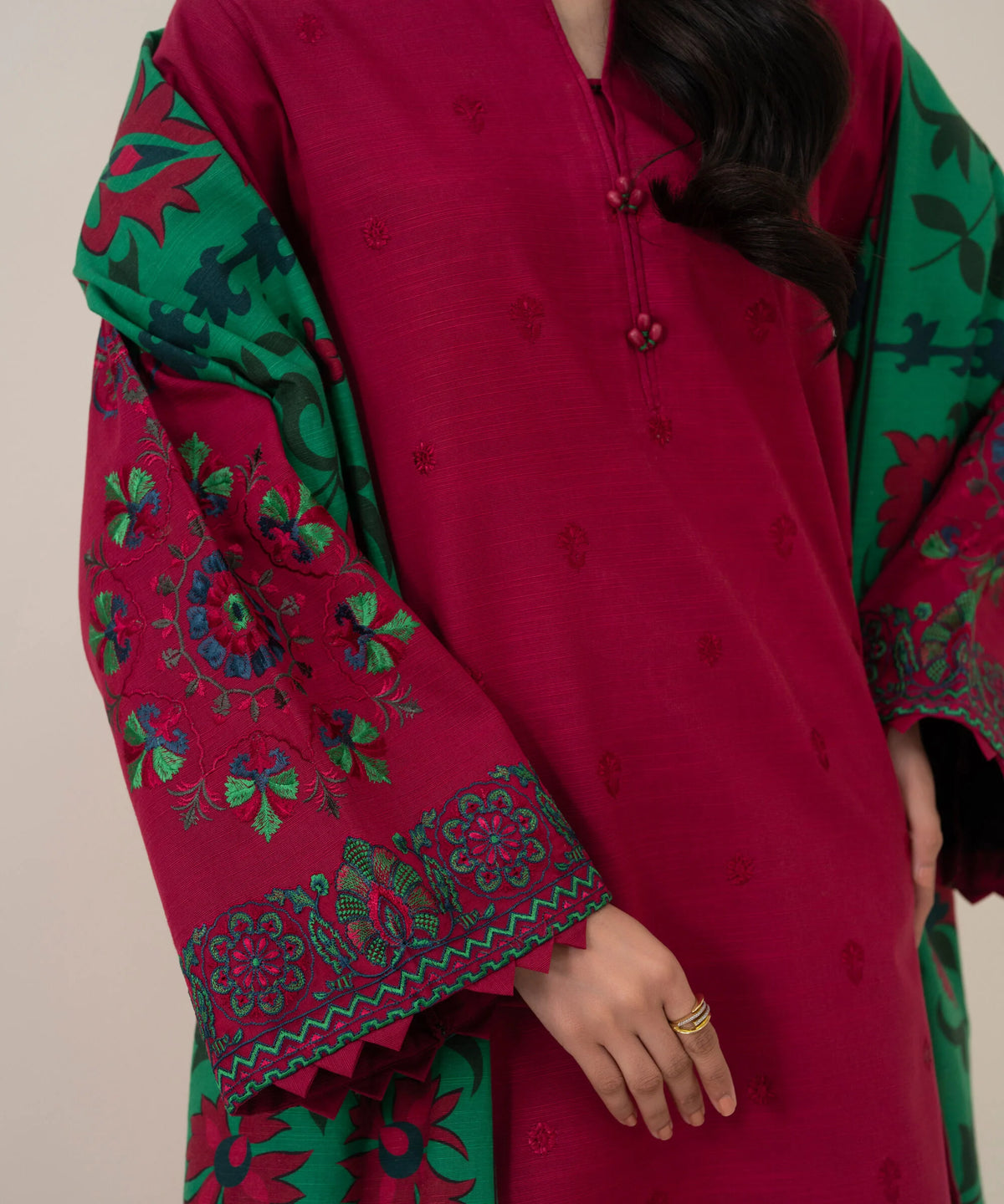 3 Piece - Embroidered Khaddar Suit