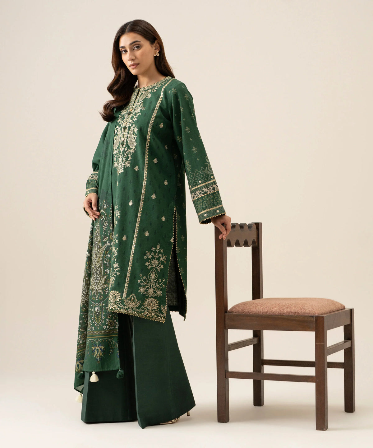 3 Piece - Embroidered Light Khaddar Suit