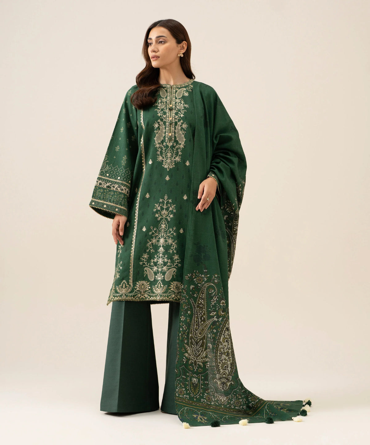 3 Piece - Embroidered Light Khaddar Suit