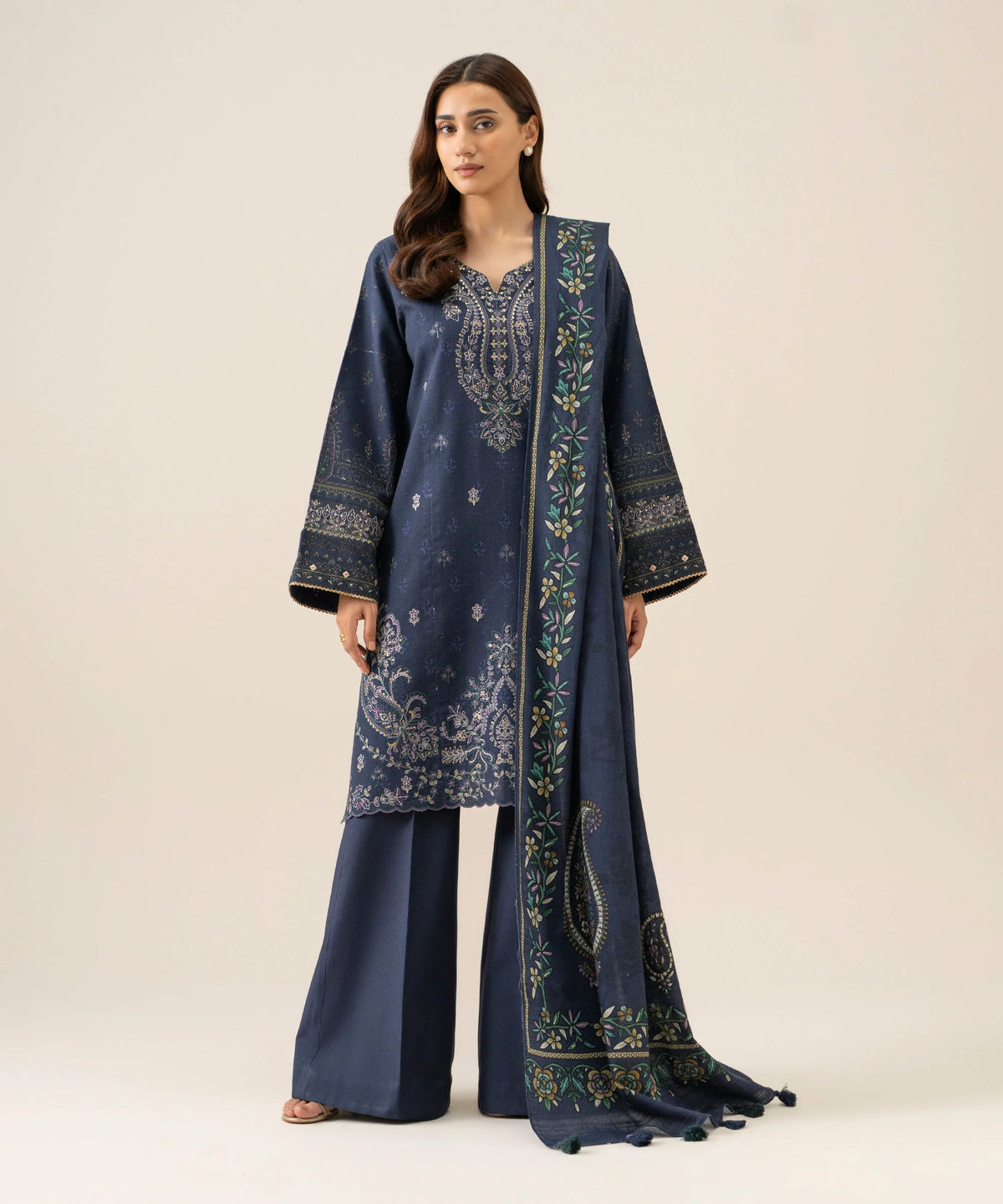 3 Piece - Embroidered Light Khaddar Suit