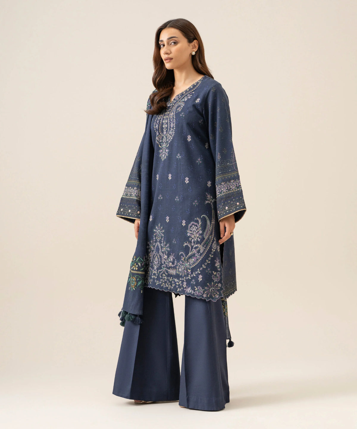 3 Piece - Embroidered Light Khaddar Suit