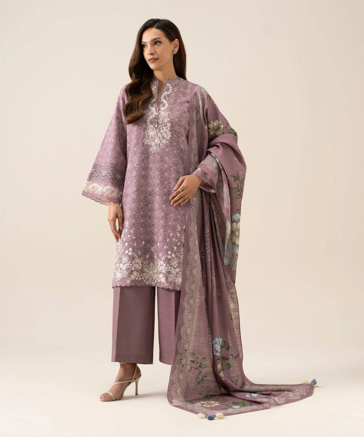 3 Piece - Embroidered Light Khaddar Suit