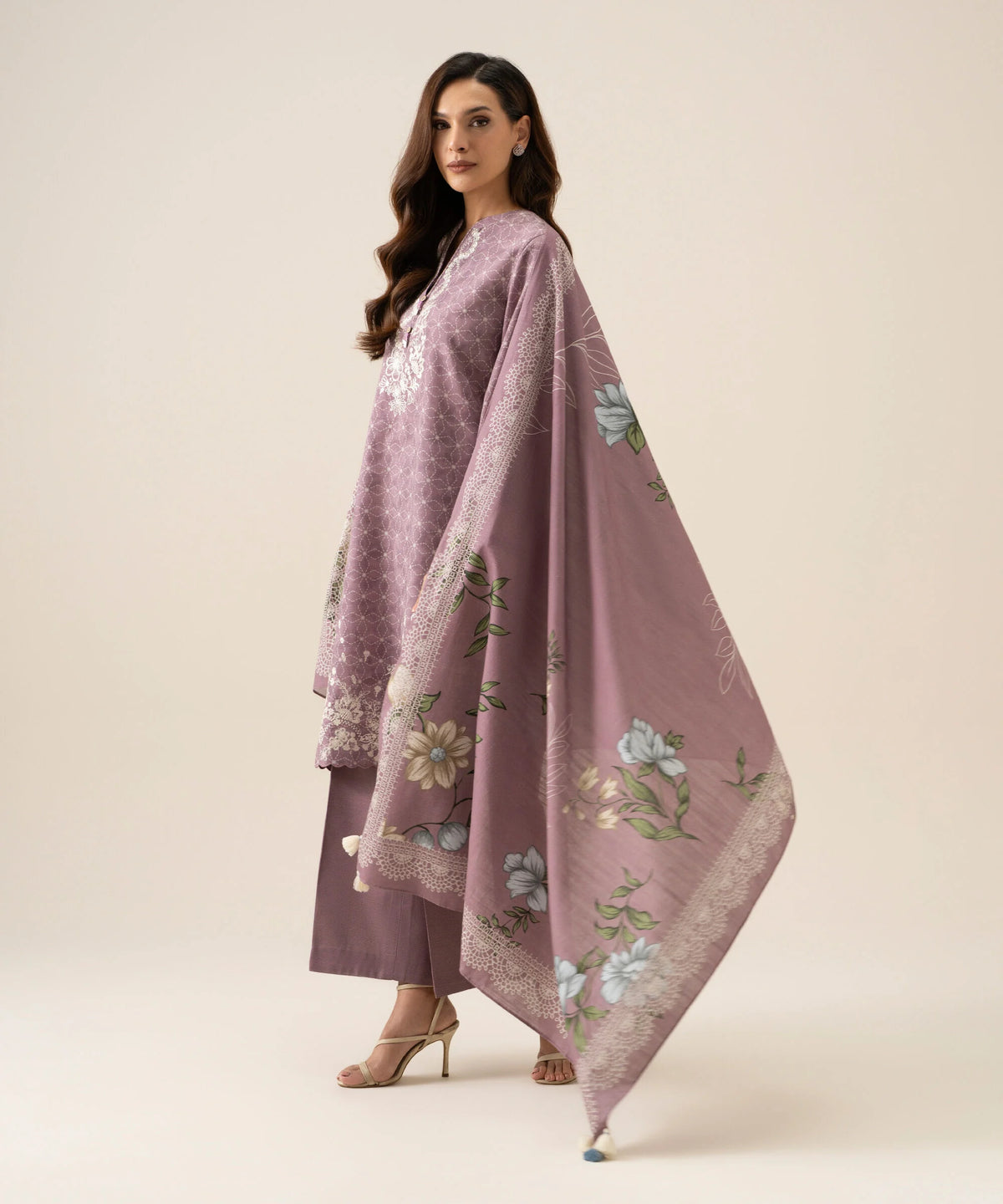 3 Piece - Embroidered Light Khaddar Suit