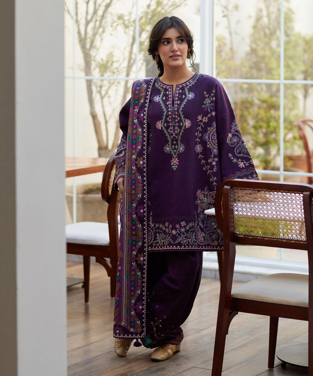 3 Piece - Embroidered Light Khaddar Suit
