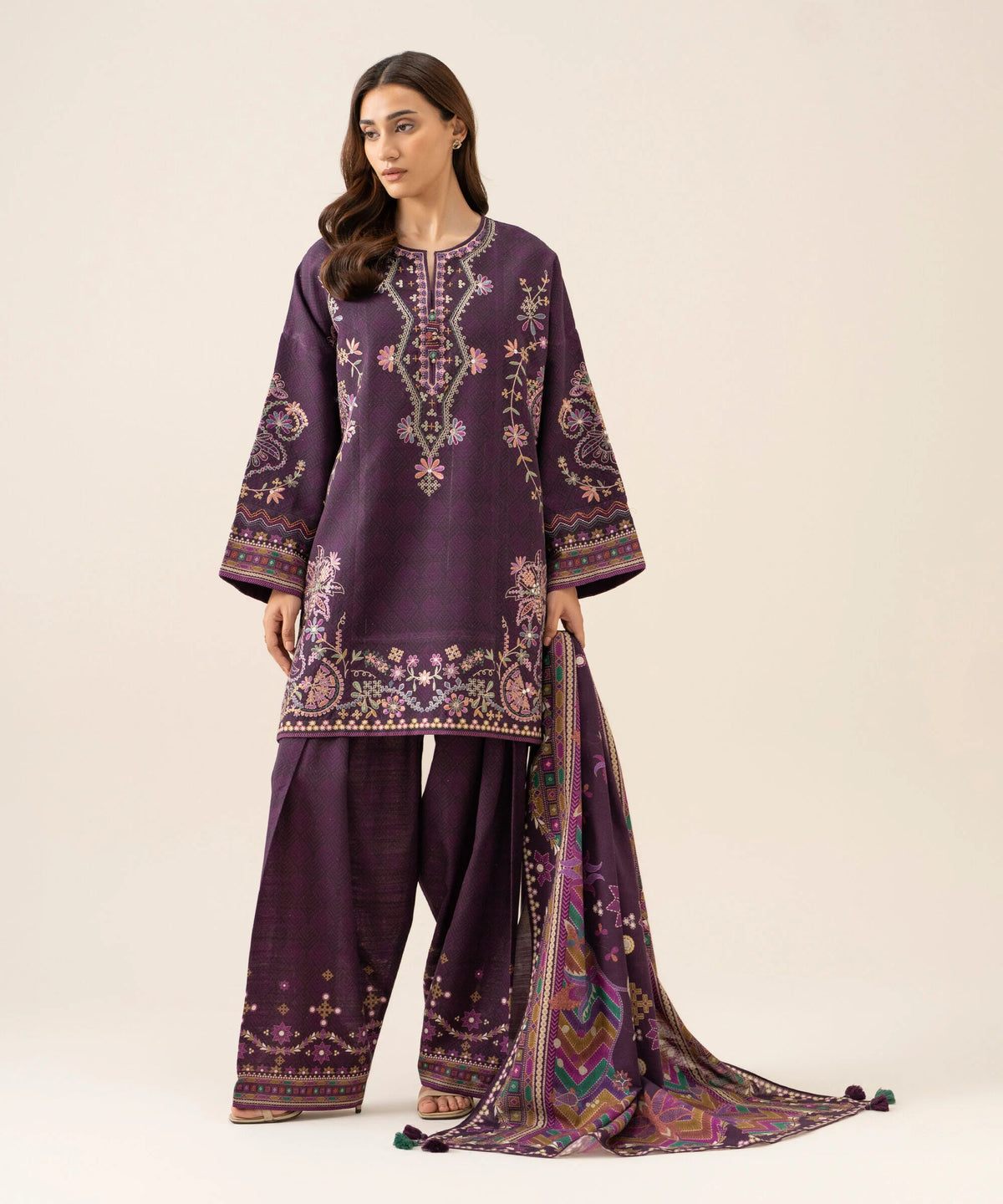 3 Piece - Embroidered Light Khaddar Suit