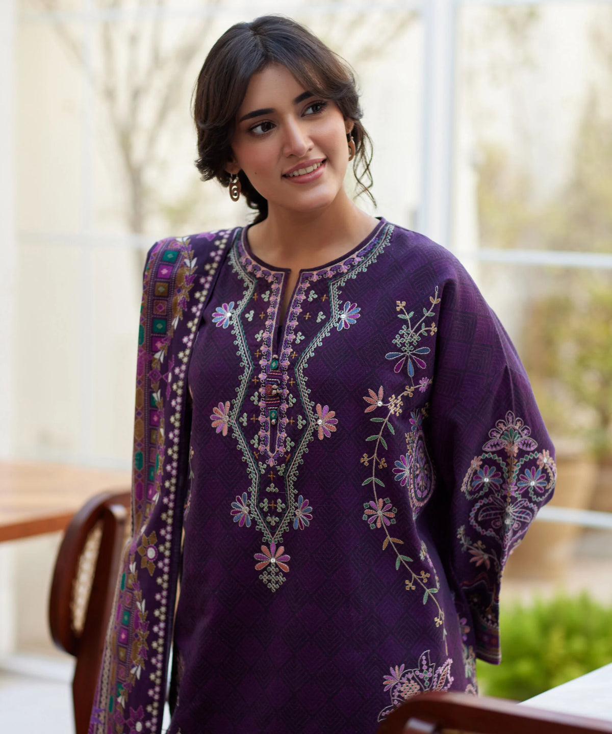 3 Piece - Embroidered Light Khaddar Suit