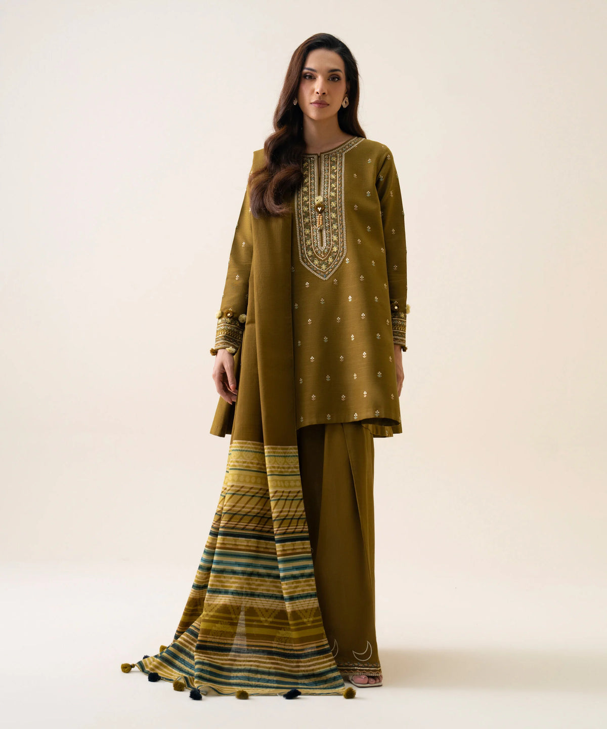 3 Piece - Embroidered Light Khaddar Suit