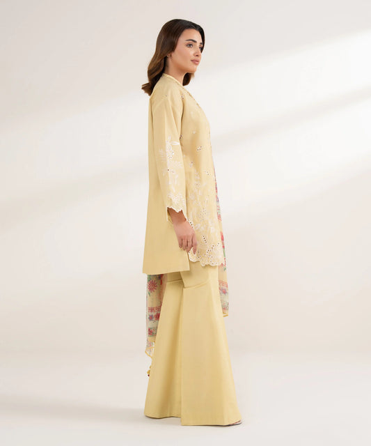 3 Piece - Embroidered Cotton Suit