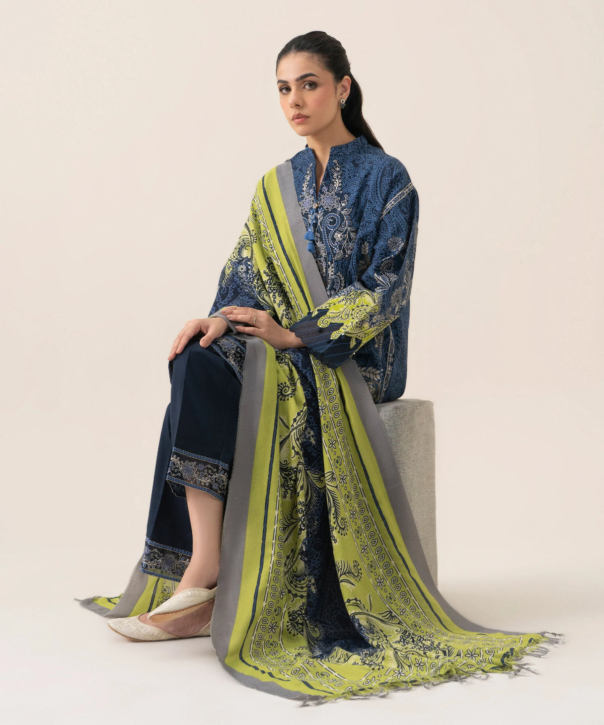 3 Piece - Embroidered Khaddar Suit