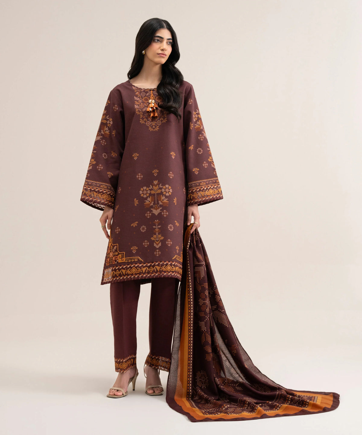 3 Piece - Embroidered Khaddar Suit