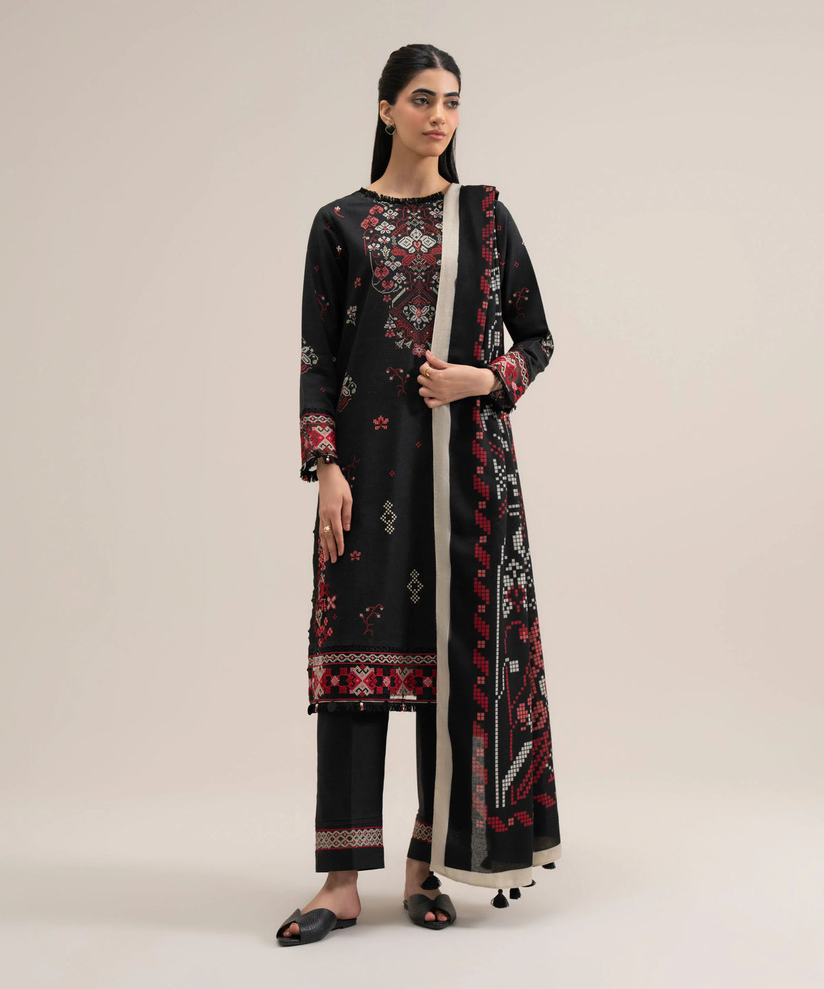 3 Piece - Embroidered Cotton Suit