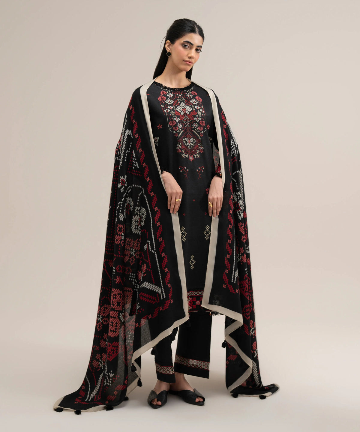 3 Piece - Embroidered Cotton Suit