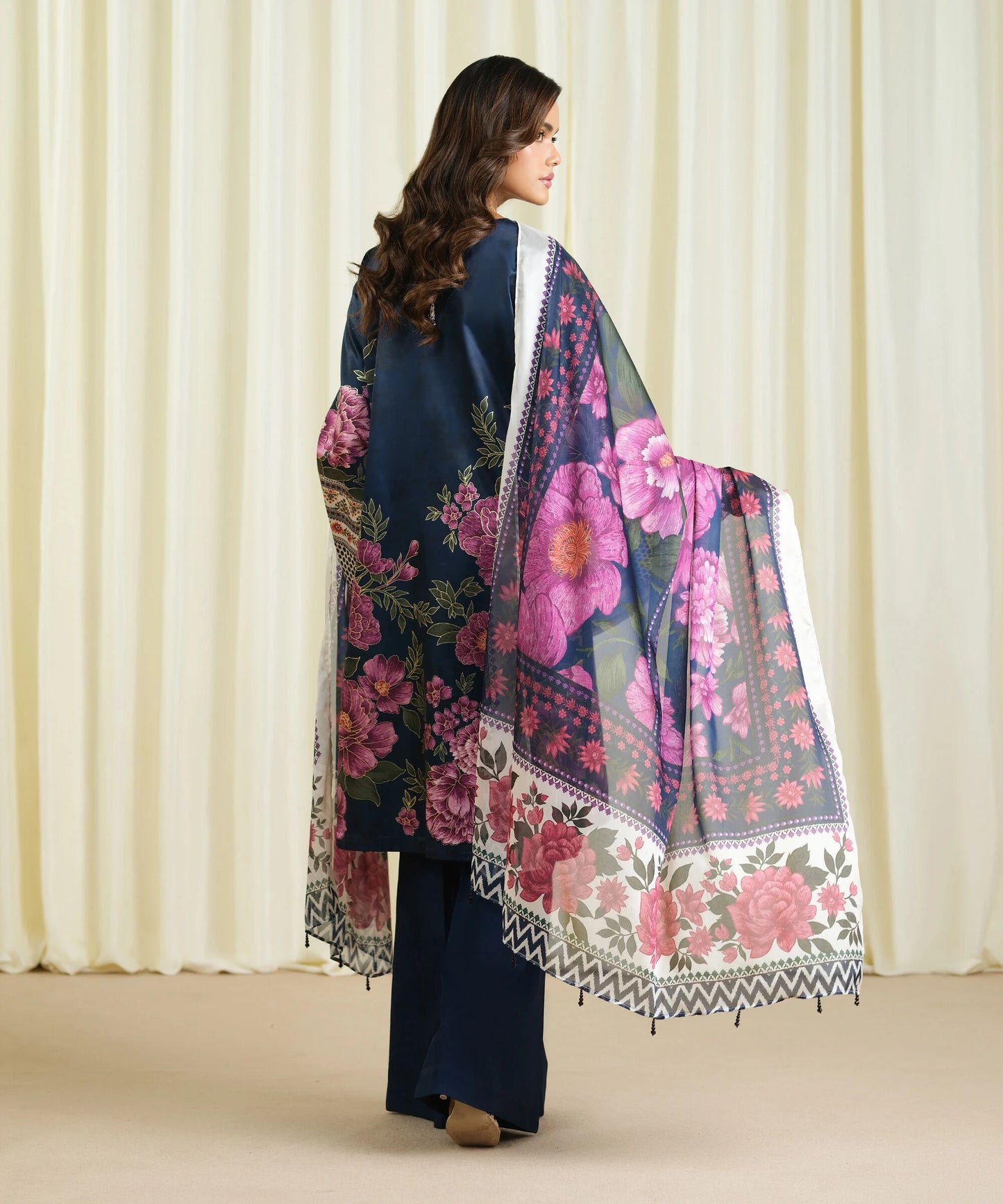 3 Piece - Embroidered Satin Suit