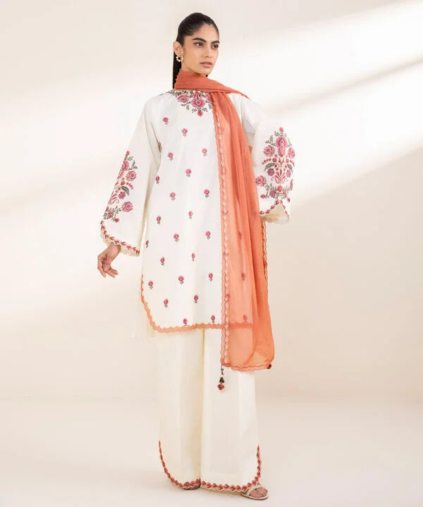 3 Piece - Embroidered Crosshatch Suit