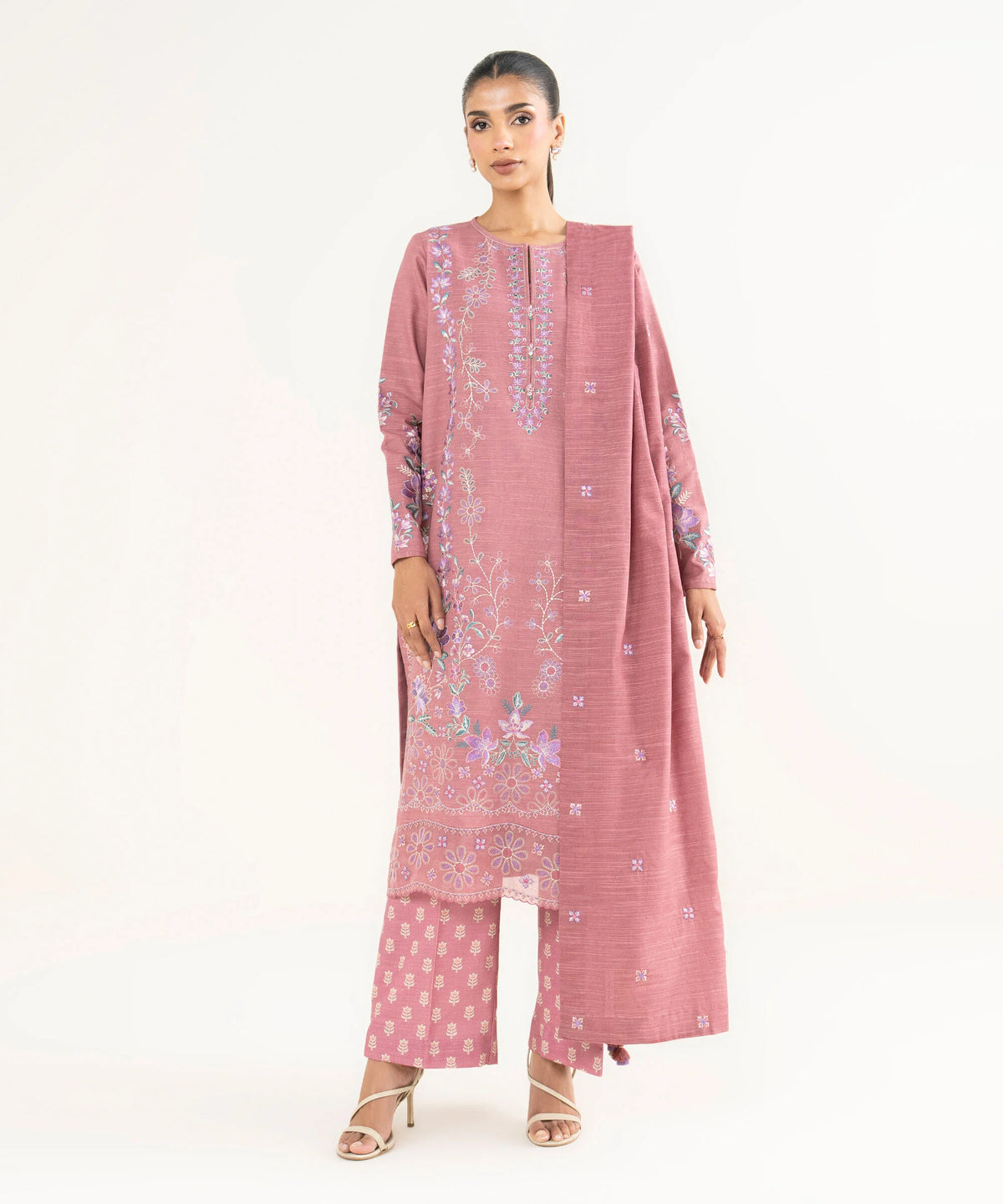 3 Piece - Embroidered Khaddar Suit