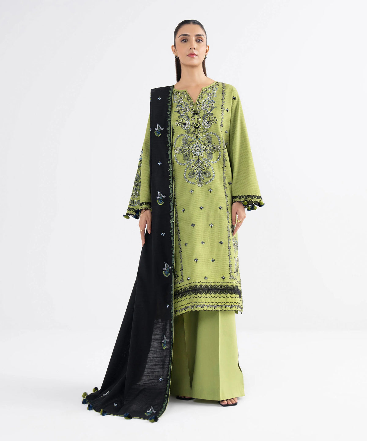 3 Piece - Embroidered Dobby Suit
