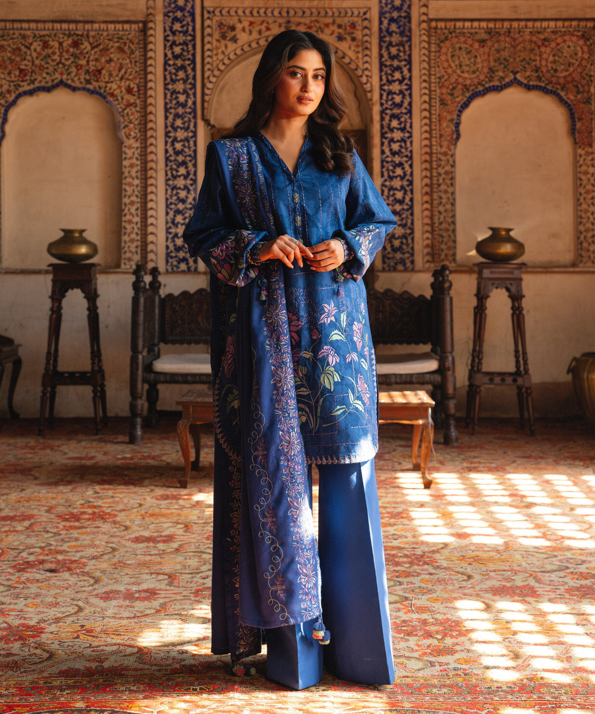 3 Piece - Embroidered Cotton Jacquard Suit