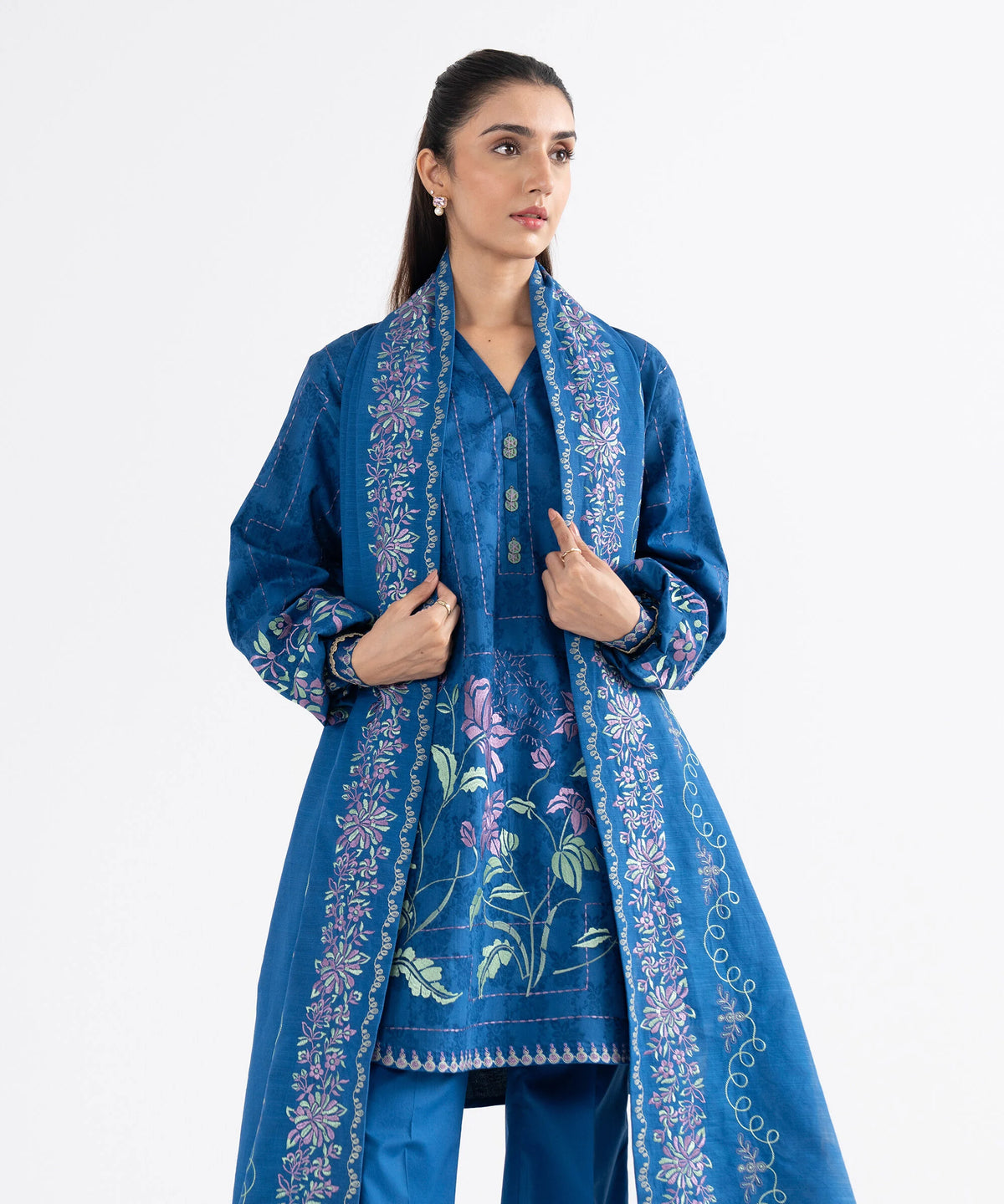 3 Piece - Embroidered Cotton Jacquard Suit