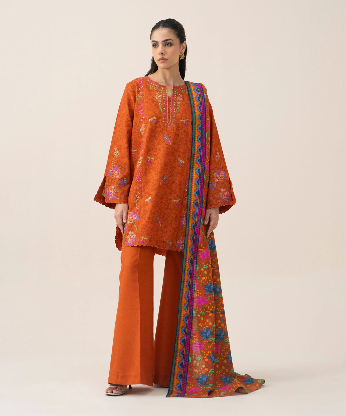 3 Piece - Embroidered Khaddar Suit