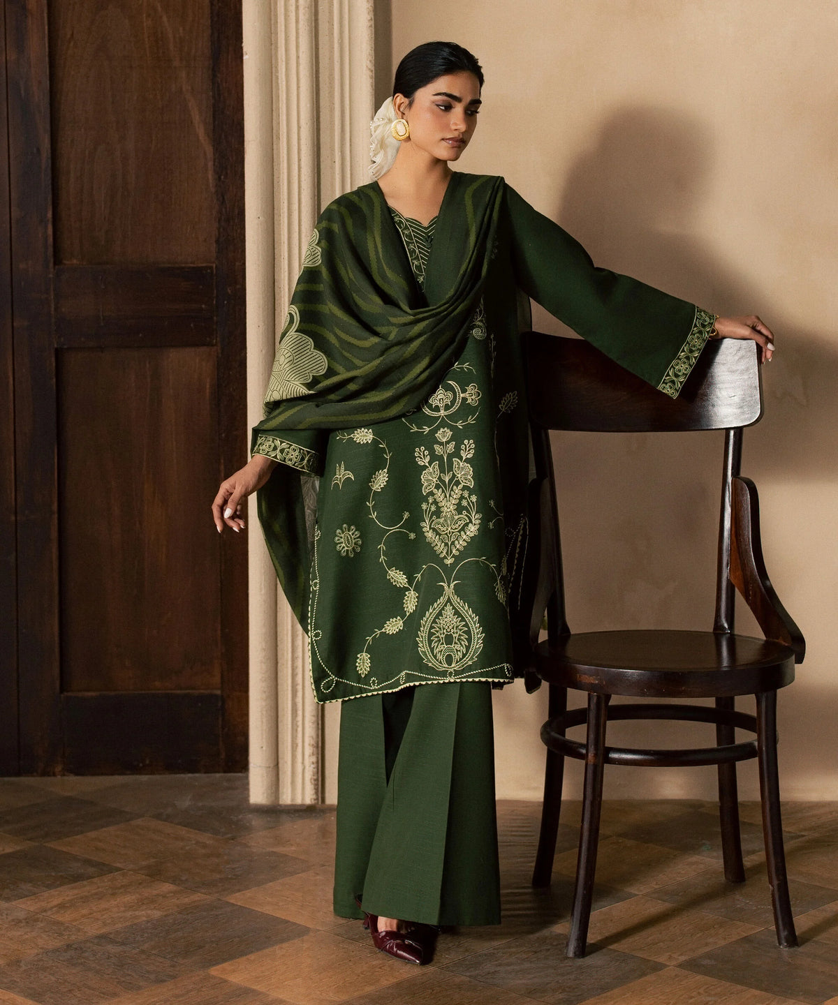 3 Piece - Embroidered Light Khaddar Suit