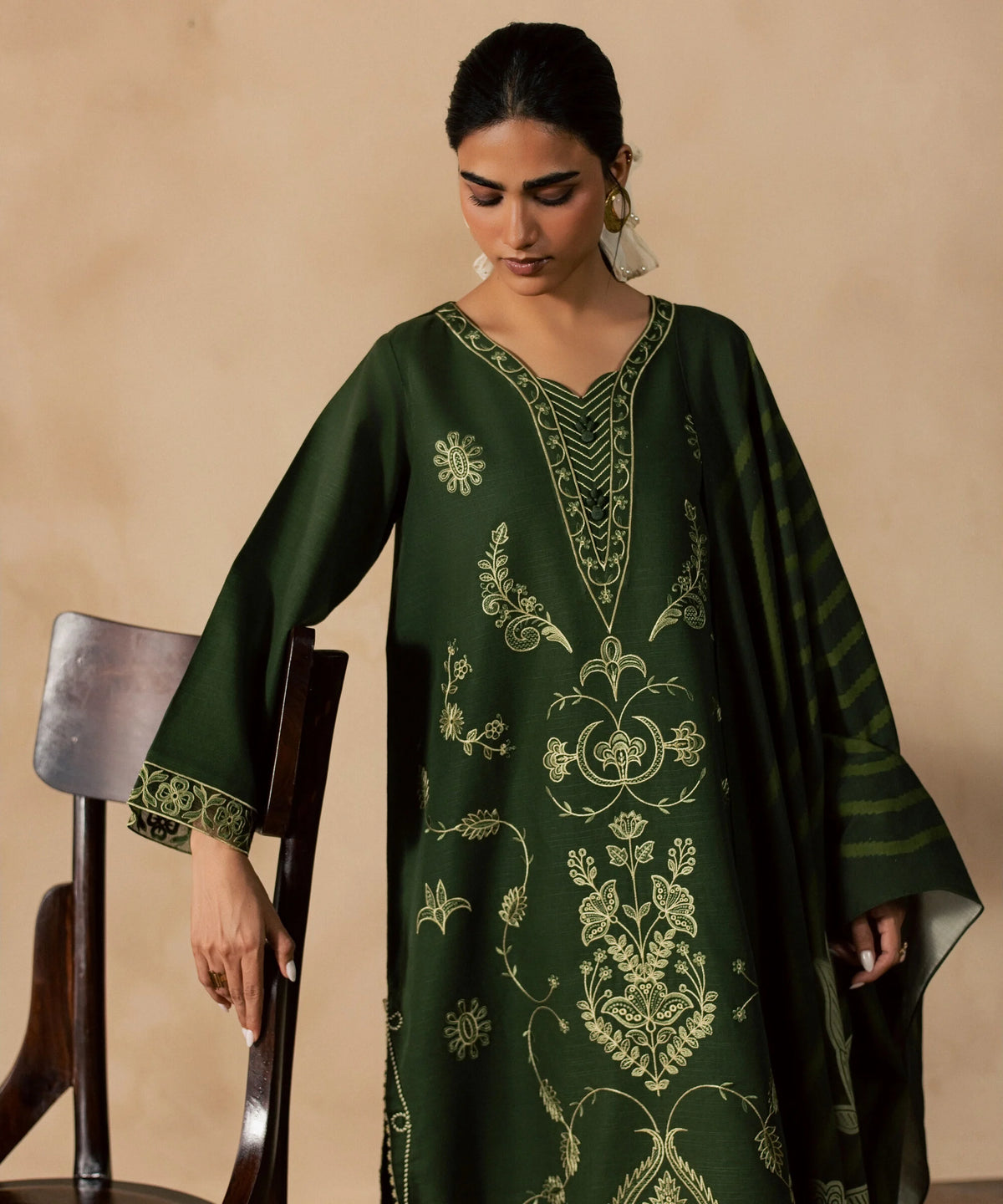 3 Piece - Embroidered Light Khaddar Suit