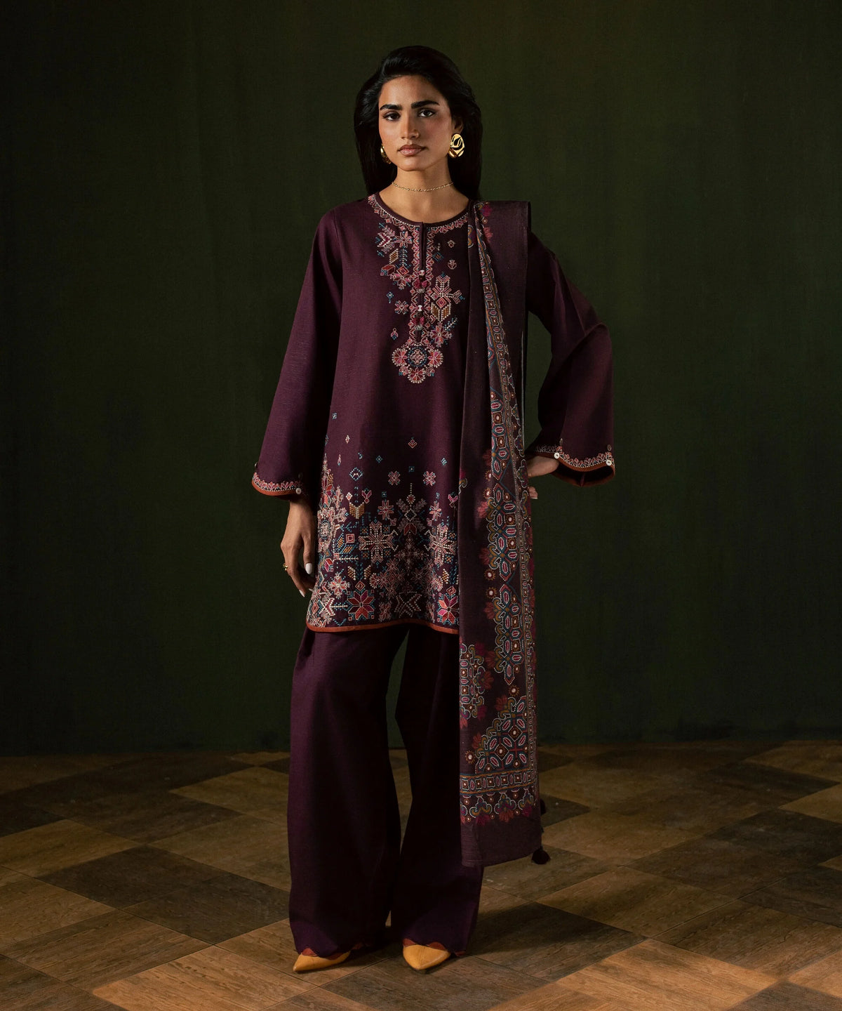 3 Piece - Embroidered Light Khaddar Suit
