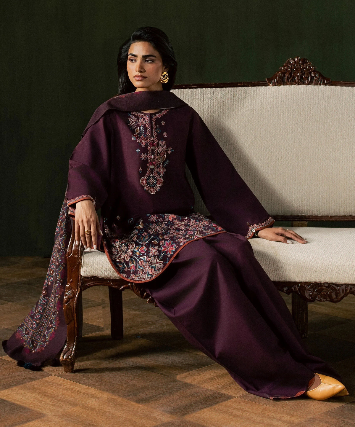 3 Piece - Embroidered Light Khaddar Suit