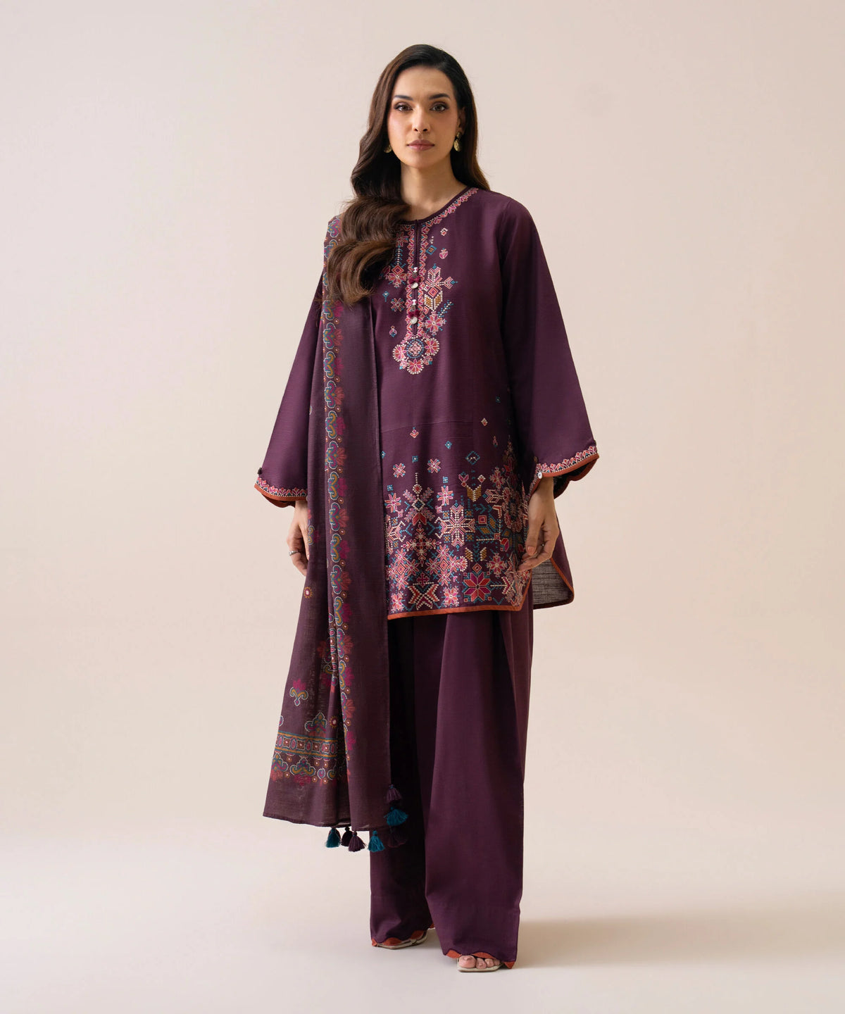 3 Piece - Embroidered Light Khaddar Suit