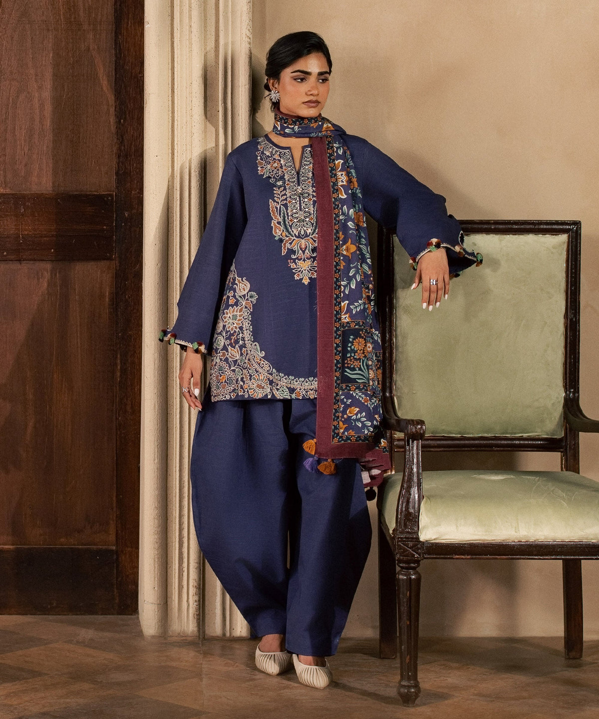 3 Piece - Embroidered Light Khaddar Suit