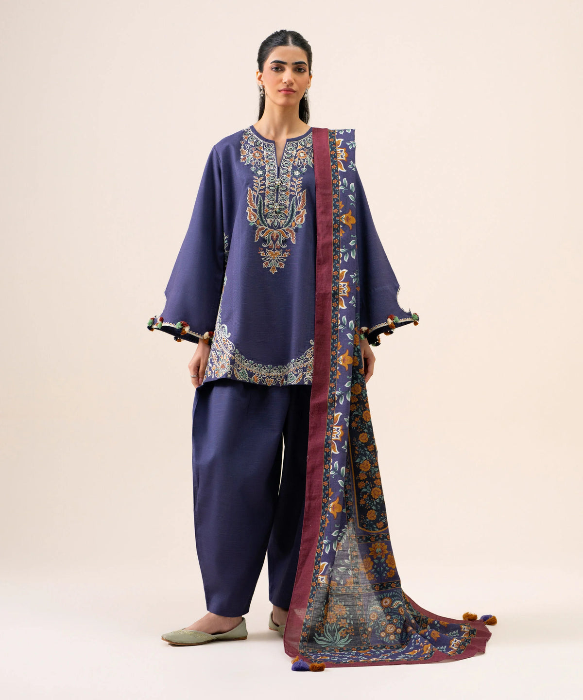 3 Piece - Embroidered Light Khaddar Suit
