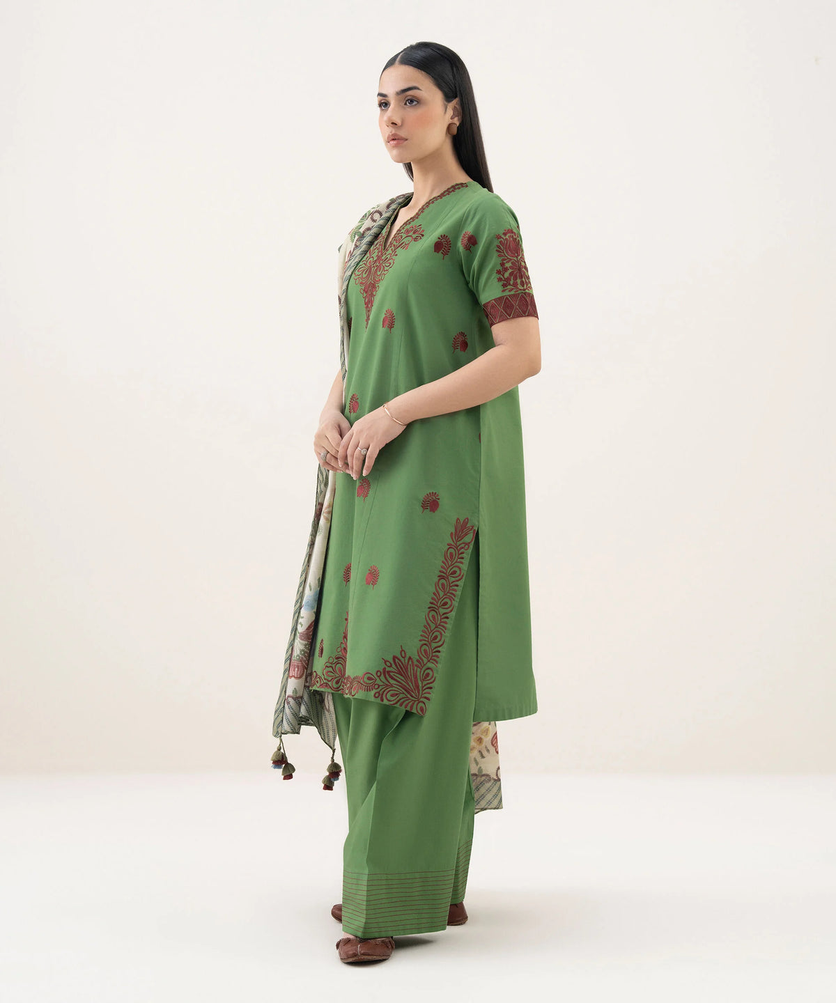 3 Piece - Embroidered Cotton Suit