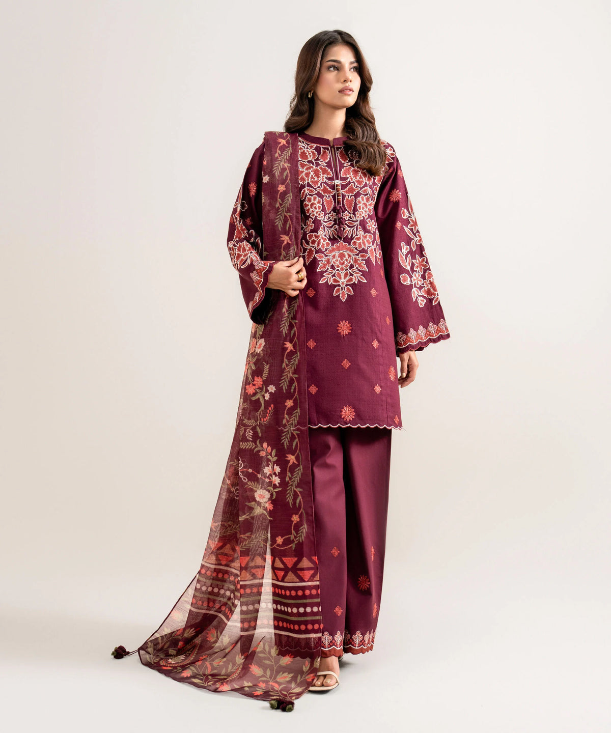 3 Piece - Embroidered Dobby Suit