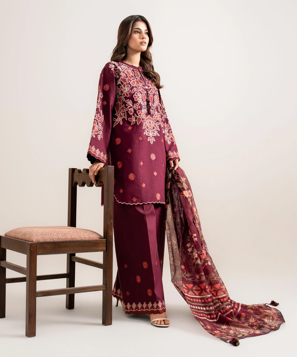 3 Piece - Embroidered Dobby Suit