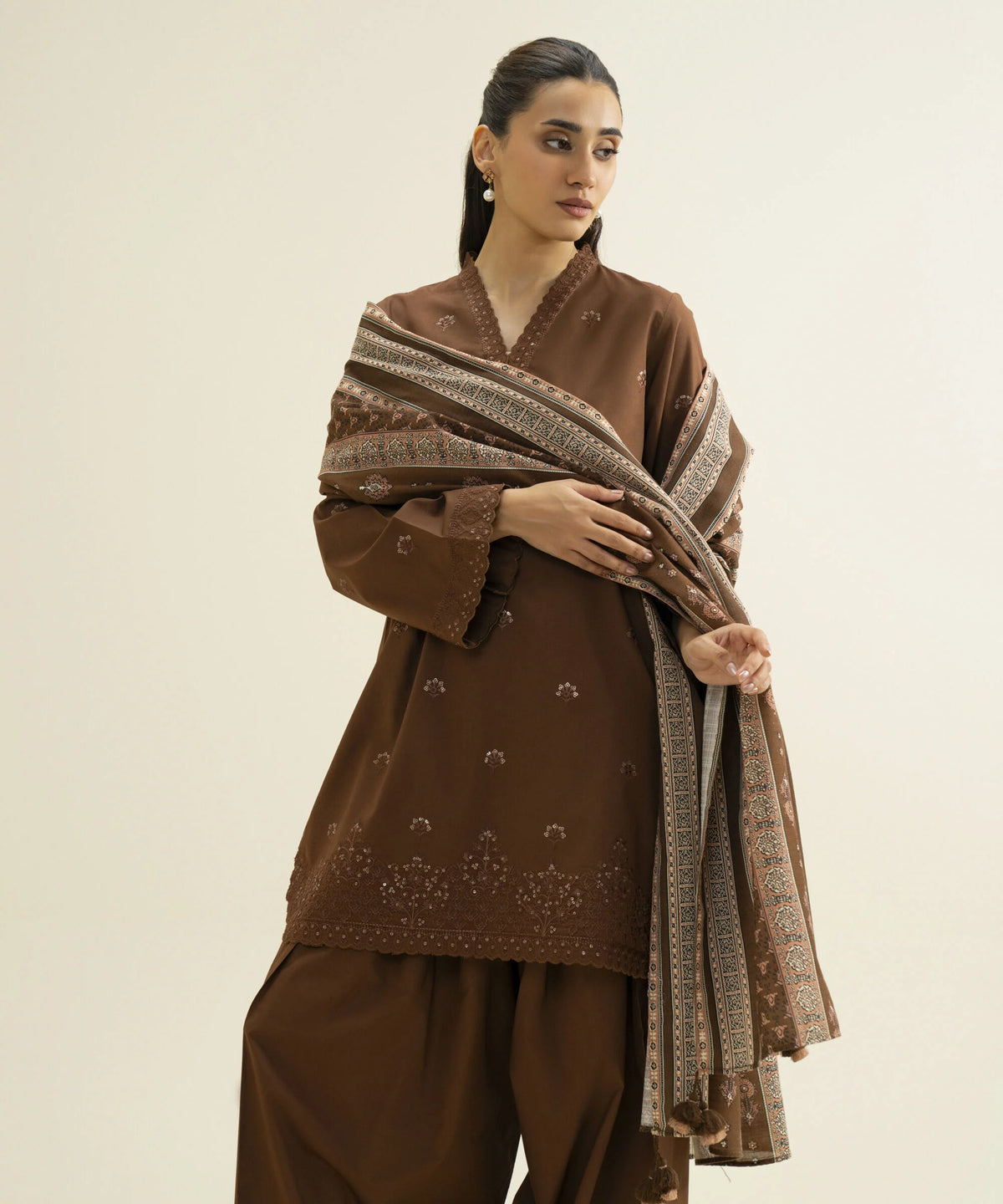 3 Piece - Embroidered Khaddar Suit