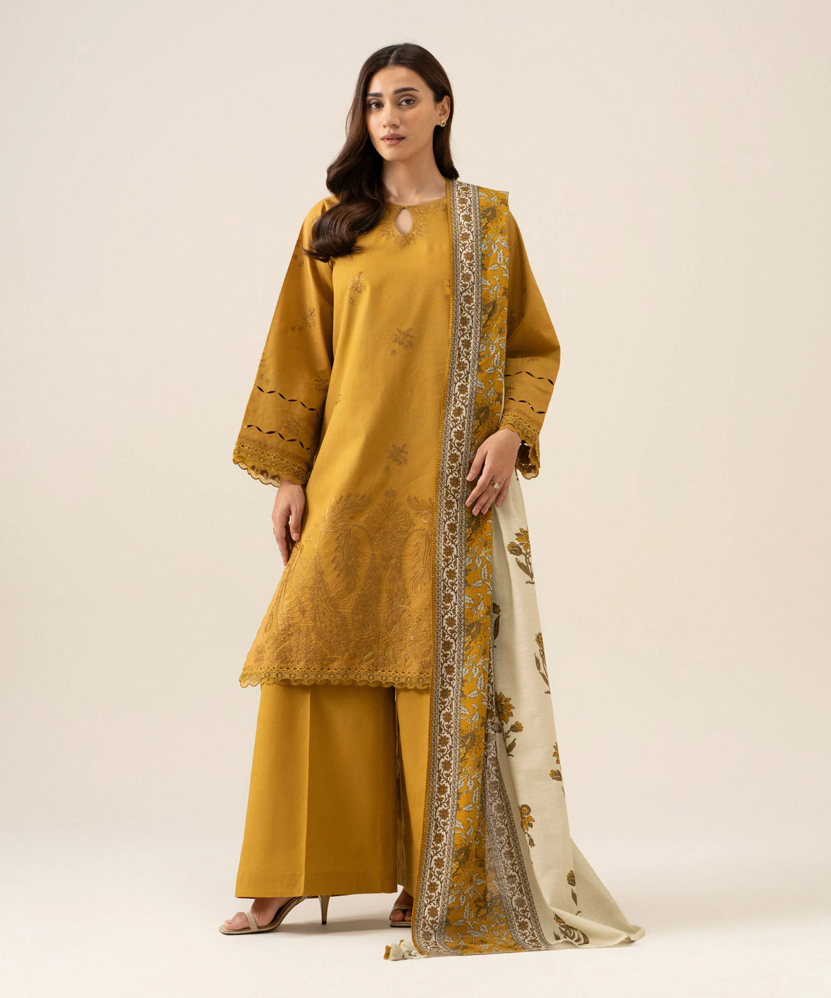 3 Piece - Embroidered Khaddar Suit