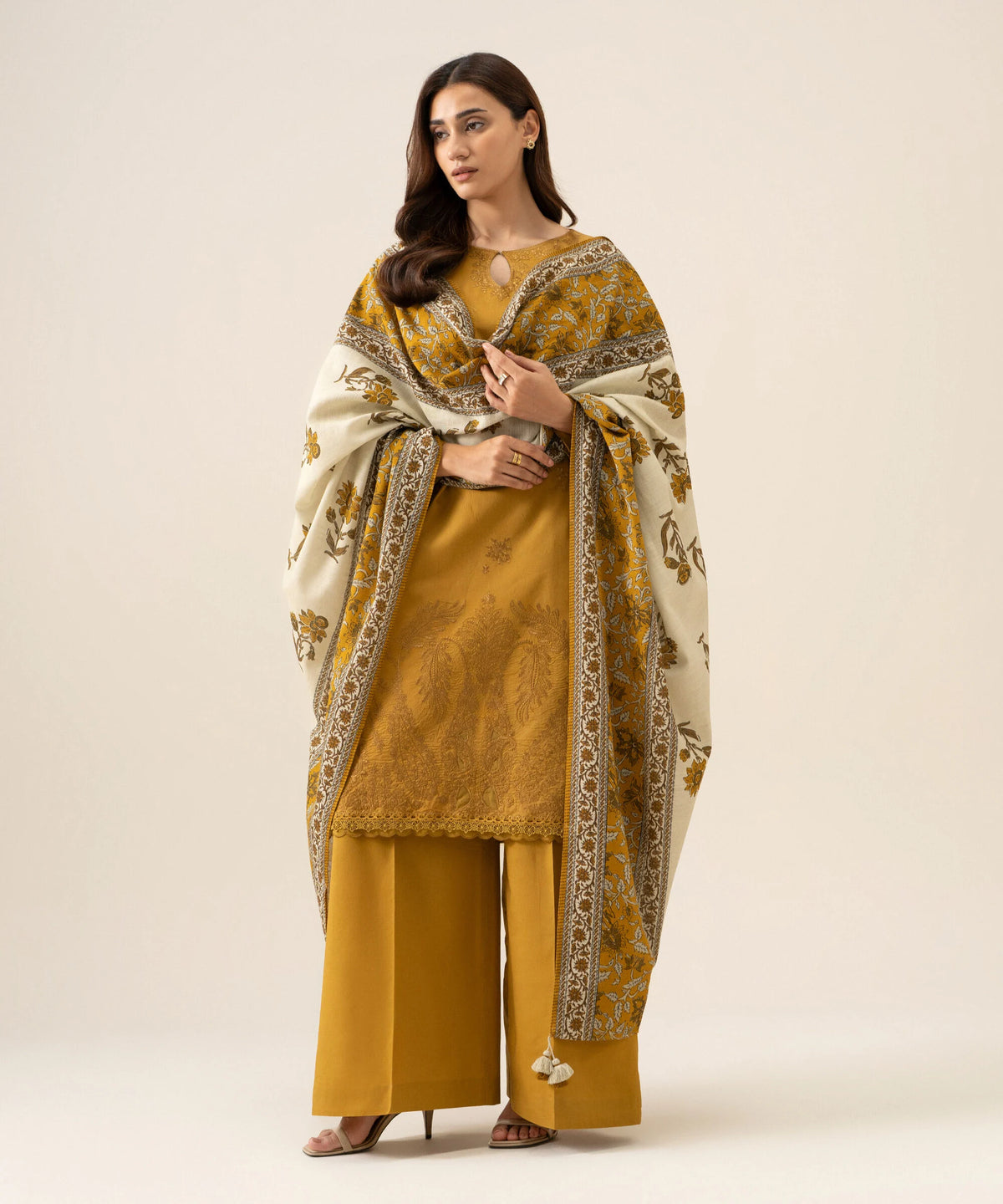 3 Piece - Embroidered Khaddar Suit