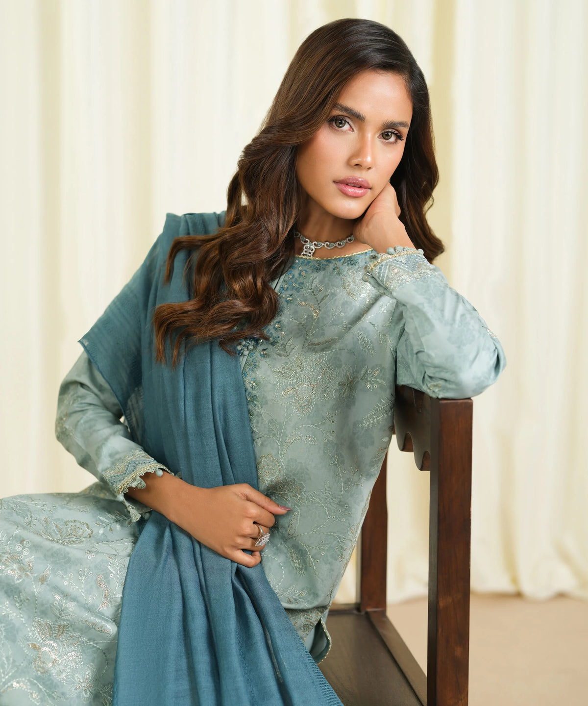 3 Piece - Embroidered Cotton Jacquard Suit