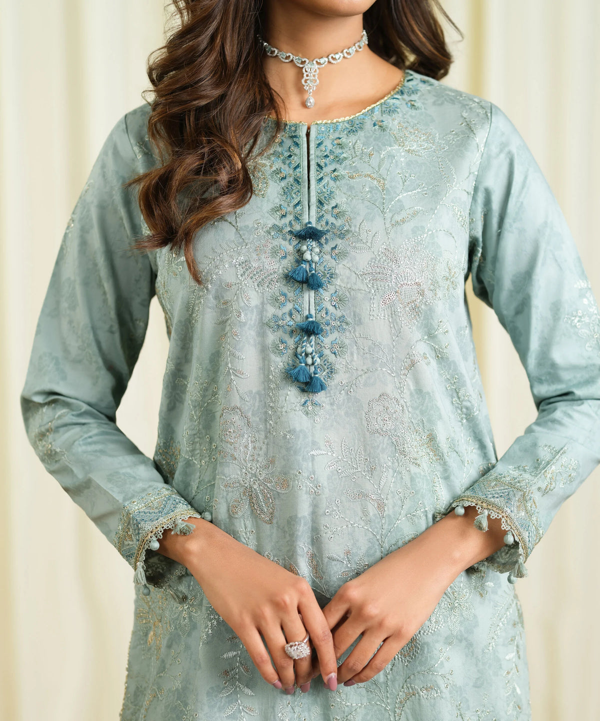3 Piece - Embroidered Cotton Jacquard Suit