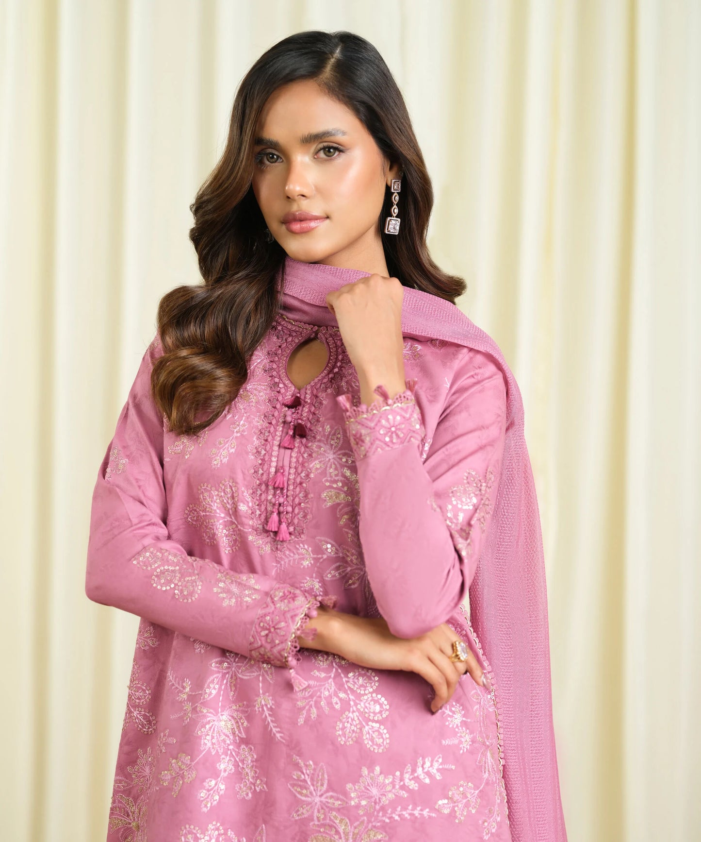 3 Piece - Embroidered Cotton Jacquard Suit