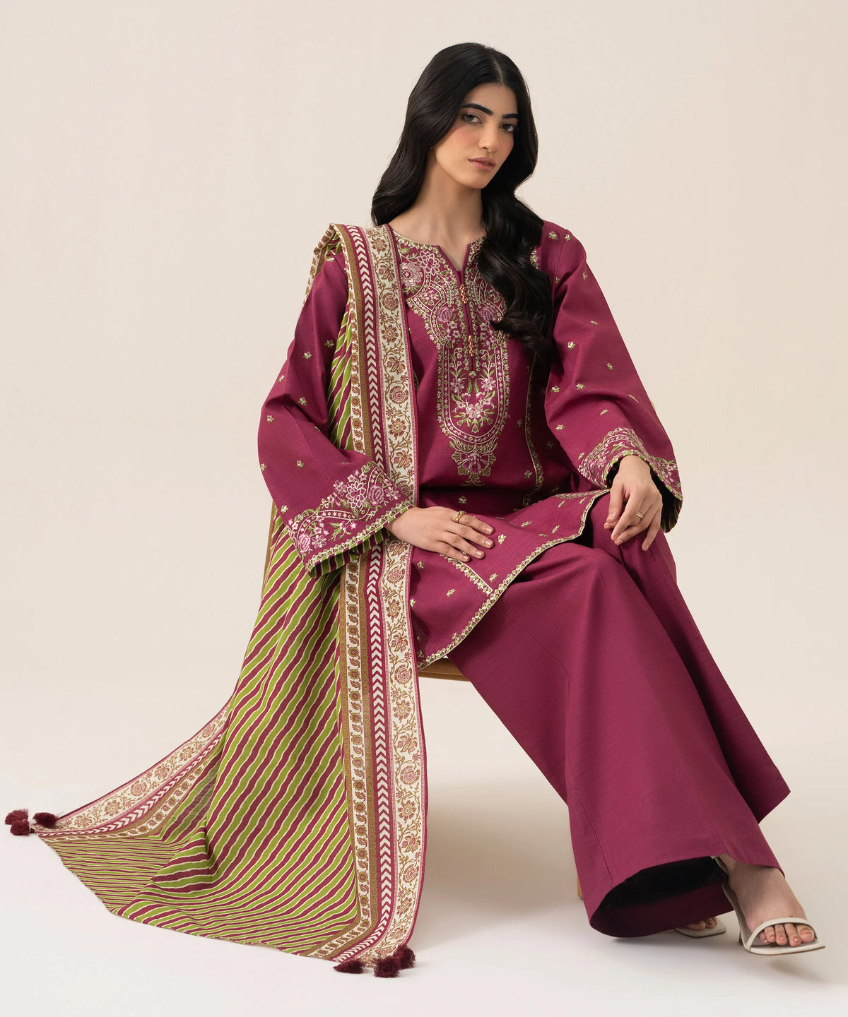 3 Piece - Embroidered Cotton Suit