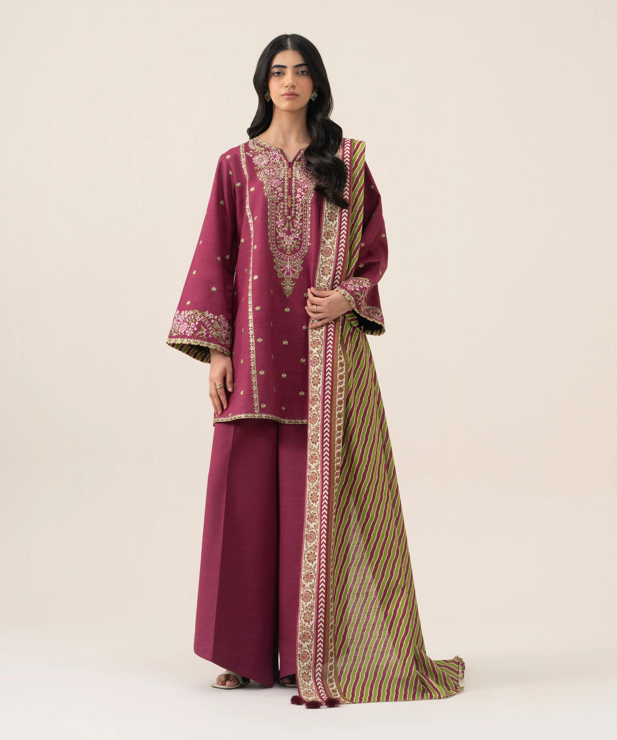 3 Piece - Embroidered Cotton Suit