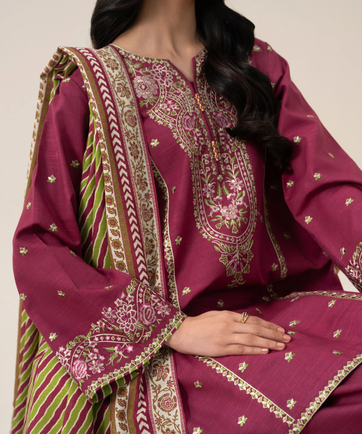 3 Piece - Embroidered Cotton Suit