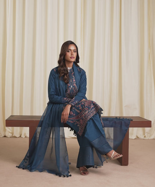 3 Piece - Embroidered Cotton Jacquard Suit
